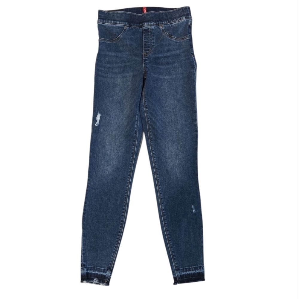 SPANX DISTRESSED SKINNY RAW HEM JEANS. COMPRESSION. SIZE SMALL.